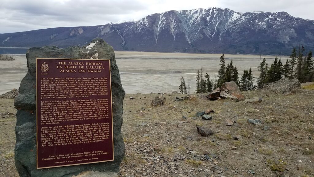 Soldier's Summit sign by Kluane Lake.