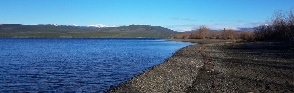 Pebble beach along Teslin Lake.