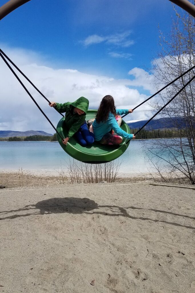 A circular swing at Boya Lake Provincial Park.