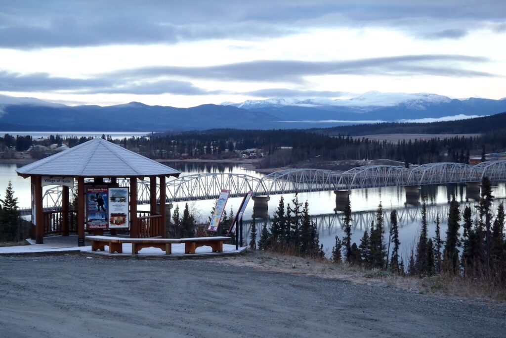 Nisutlin River Bridge south of Teslin in winter.